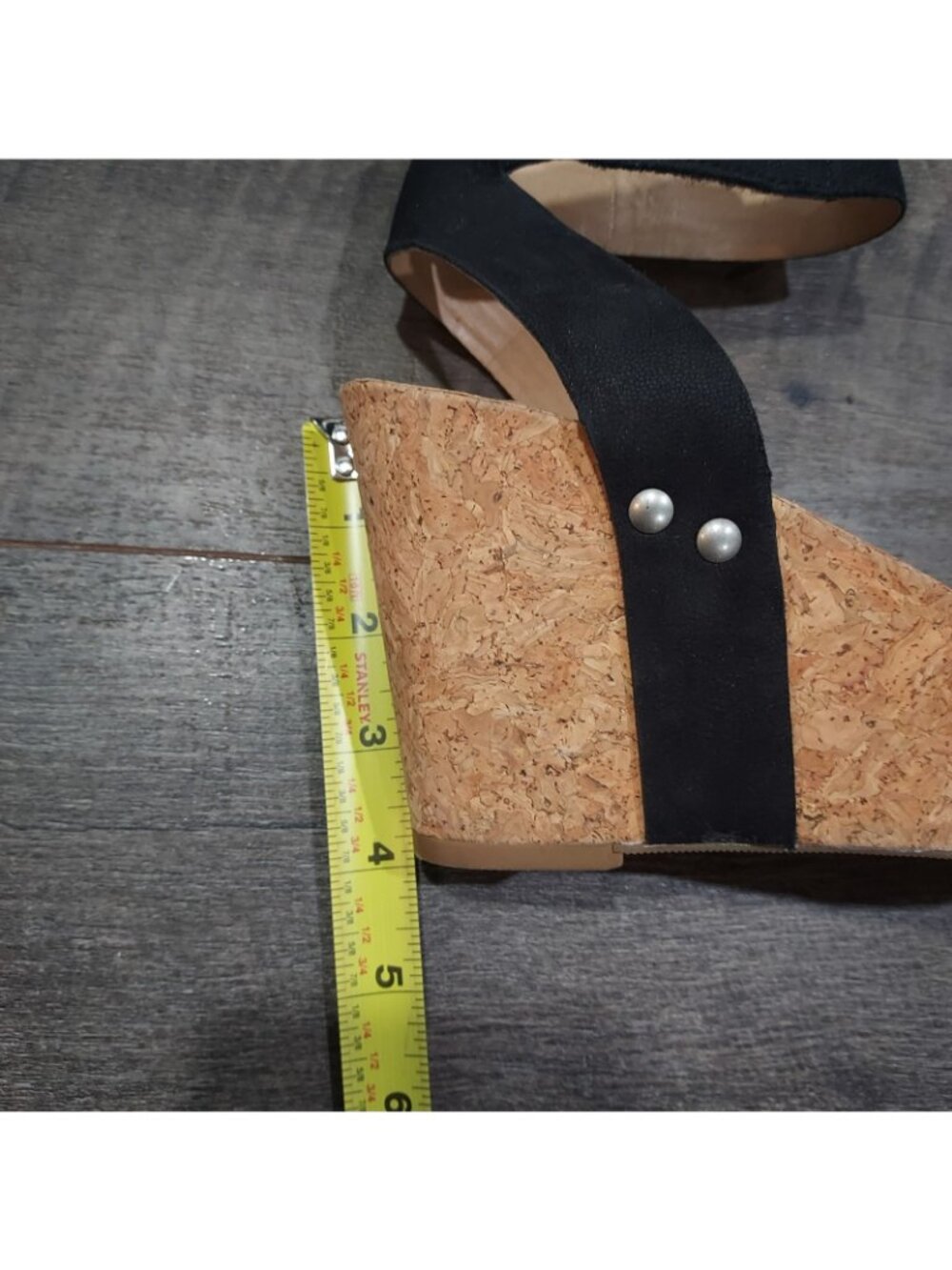 Lucky Brand Black Suede Sandal Ankle Strap Cork Wedge Heel Size7.5M USA Mcdowell - Picture 8 of 9
